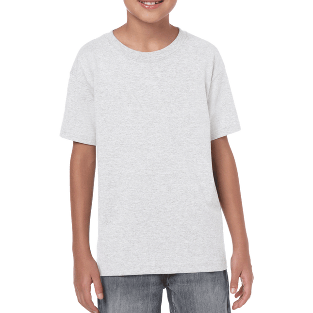500B Heavy Cotton Youth Short Sleeved T-Shirt by Gildan. Shown in Ash, sold by RQC Supply Canada.