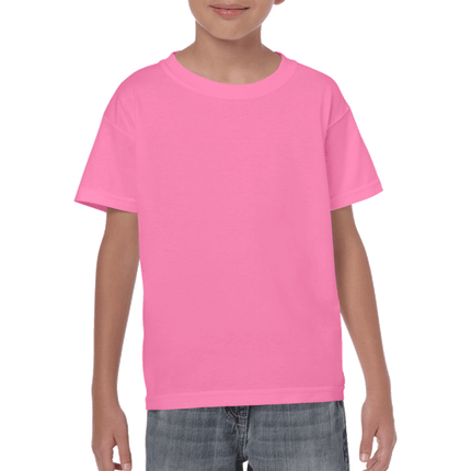 500B Heavy Cotton Youth Short Sleeved T-Shirt by Gildan. Shown in Azalea, sold by RQC Supply Canada.