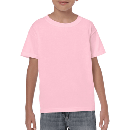 500B Heavy Cotton Youth Short Sleeved T-Shirt by Gildan. Shown in Light Pink, sold by RQC Supply Canada.