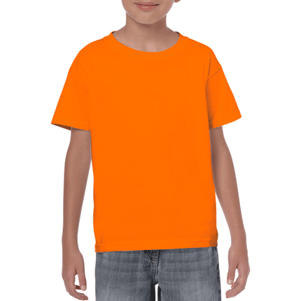 500B Heavy Cotton Youth Short Sleeved T-Shirt by Gildan. Shown in Fluorescent Green/Safety Orange sold by RQC Supply Canada.