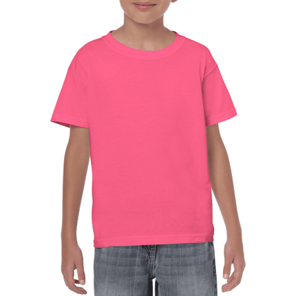 500B Heavy Cotton Youth Short Sleeved T-Shirt by Gildan. Shown in Fluorescent Green/Safety Pink, sold by RQC Supply Canada.