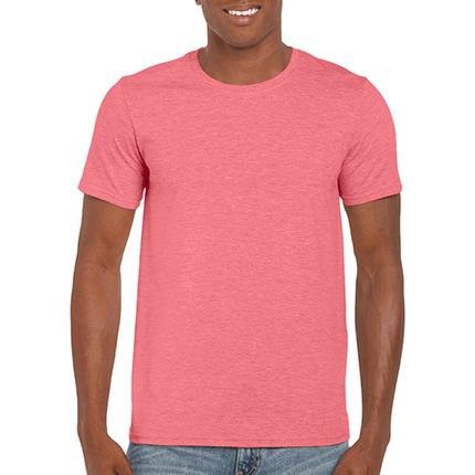 64000 Men's Softstyle Adult T-Shirt by Gildan. Shown in Heather Coral Silk, sold by RQC Supply Canada.