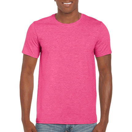 64000 Men's Softstyle Adult T-Shirt by Gildan. Shown in Heather Heliconia, sold by RQC Supply Canada.