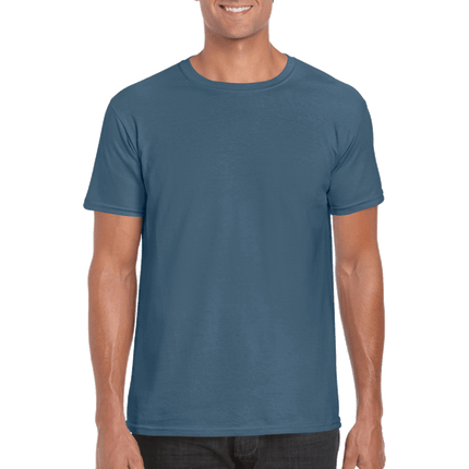 64000 Men's Softstyle Adult T-Shirt by Gildan. Shown in Indigo Blue, sold by RQC Supply Canada.