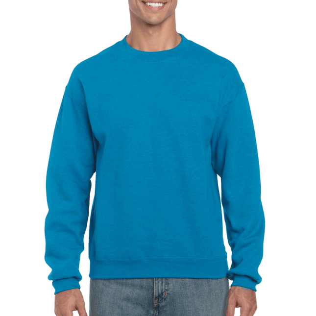 Unisex Gildan Cotton Crew Neck Sweaters sold by RQC Supply Canada. Antique Sapphire colour shown here.