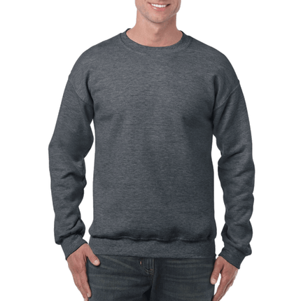 Unisex Gildan Cotton Crew Neck Sweaters sold by RQC Supply Canada. Dark Heather Grey colour shown here.