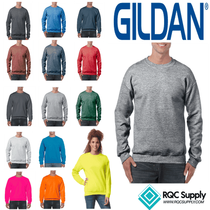 Unisex Gildan Cotton Crew Neck Sweaters sold by RQC Supply Canada. All available colours shown here.