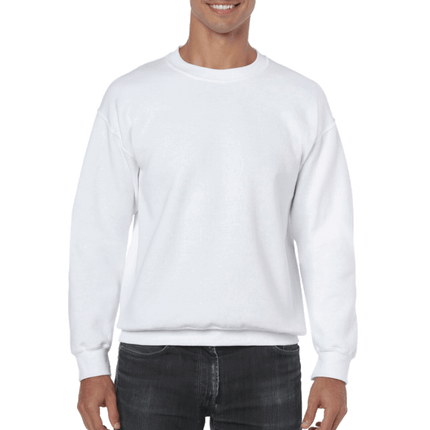 Unisex Gildan Cotton Crew Neck Sweaters sold by RQC Supply Canada. White colour shown here.
