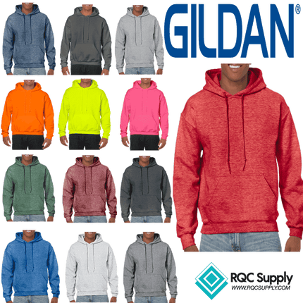 18500 Adult Hoodie. Unisex Hooded Sweatshirt by Gildan. Shown in all available colours, sold by RQC Supply Canada.