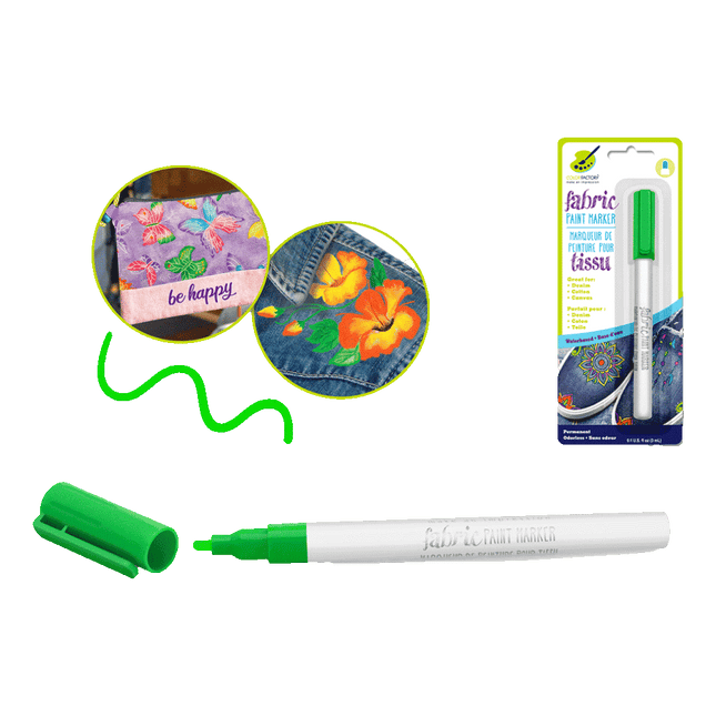  Permanent Fabric Markers sold by RQC Supply Canada an arts and craft store located in Woodstock, Ontario showing Neon Green Colour