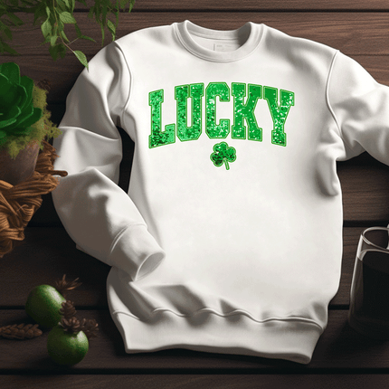 Lucky Sequin Word with Shamrock St Patrick's Day DTF Transfer sold by RQC Supply Canada an arts and craft store located in Woodstock, Ontario