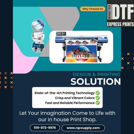 DTF Express Prints is now release Custom Design & Printing done in house sold under RQC Supply Canada located in Woodstock, Ontario