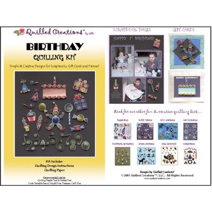 Birthday Quilling Kit sold by RQC Supply Canada located in Woodstock, Ontario showing animal buddies theme