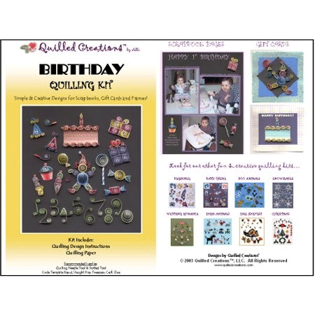 Birthday Quilling Kit sold by RQC Supply Canada located in Woodstock, Ontario showing animal buddies theme