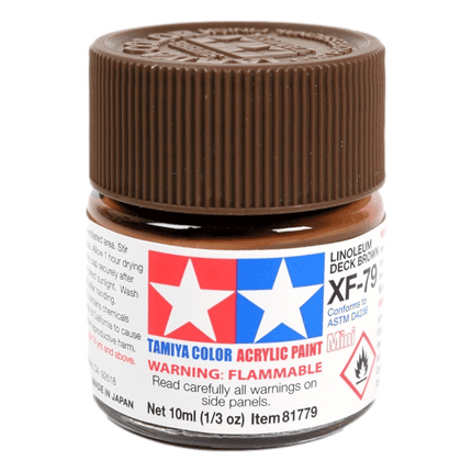 Tamiya Acrylic Paints for car models and much more sold at RQC Supply Canada your arts and craft store located in Woodstock, Ontario Showing Linoleum Deck Brown XF-79 Colour