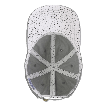 Pattern Underneath Ponytail hat sold by RQC Supply Canada showing front profile grey with dots pattern