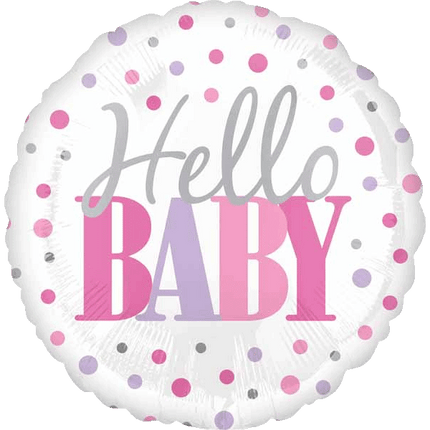 Pink Hello Baby Shaped Helium Filled Balloons sold by RQC Supply Canada an arts and craft store selling party supplies located in Woodstock, Ontario