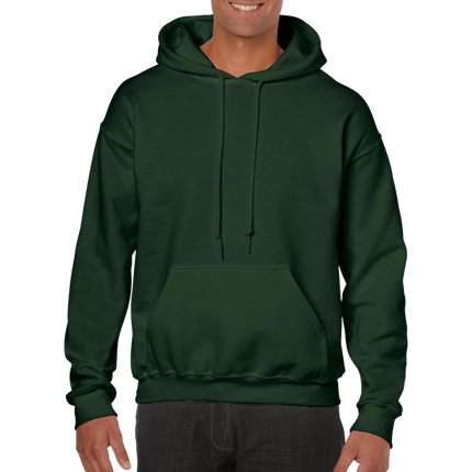 18500 Adult Hoodie. Unisex Hooded Sweatshirt by Gildan. Shown in forest green colour, sold by RQC Supply Canada.