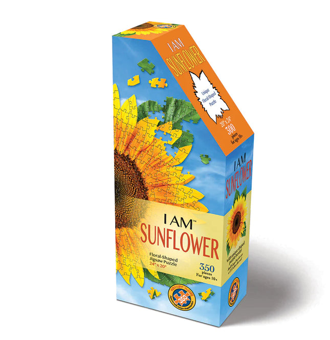 I am Sunflower Floral Shaped Jigsaw Puzzle sold by RQC Supply Canada an arts and craft store located in Woodstock, Ontario showing sunflower design