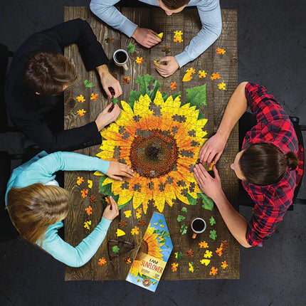 I am Sunflower Floral Shaped Jigsaw Puzzle sold by RQC Supply Canada an arts and craft store located in Woodstock, Ontario showing sunflower design