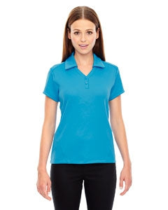 North End Teal Polyester Polo sold by RQC Supply Canada an arts and craft store located in Woodstock, Ontario showing the ladies version of top