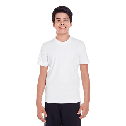 T11 Youth Zone Team 365 polyester tshirts sold by RQC Supply Canada an arts and craft store located in Woodstock, Ontario showing white colour