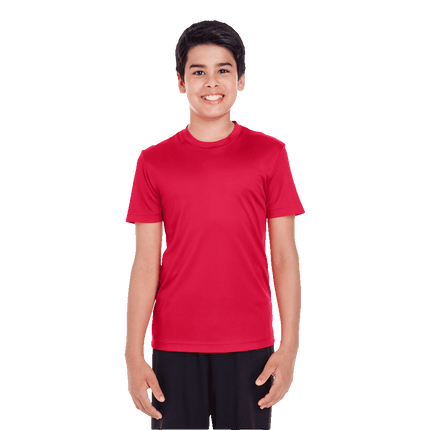 T11 Youth Zone Team 365 polyester tshirts sold by RQC Supply Canada an arts and craft store located in Woodstock, Ontario showing sport red colour