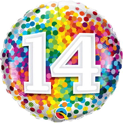 Happy 14th  Birthday Confetti Balloons sold by RQC Supply Canada located in Woodstock, Ontario Canada