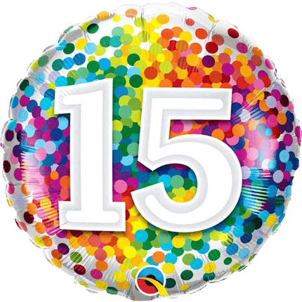 Happy 15th Birthday Confetti Balloons sold by RQC Supply Canada located in Woodstock, Ontario Canada