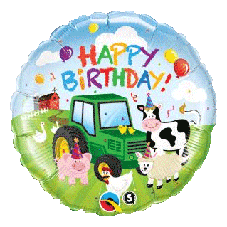 Happy Birthday Barynard Tractor Mylar Balloons for helium sold by RQC Supply Canada an arts and craft store located in Woodstock, Ontario