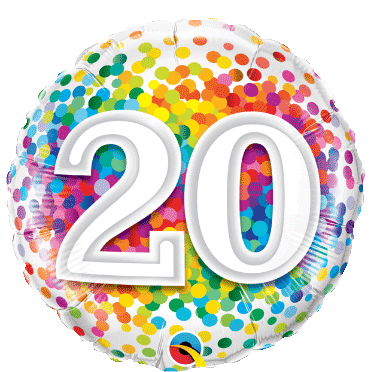 Happy 20th Birthday Confetti Balloons sold by RQC Supply Canada located in Woodstock, Ontario Canada