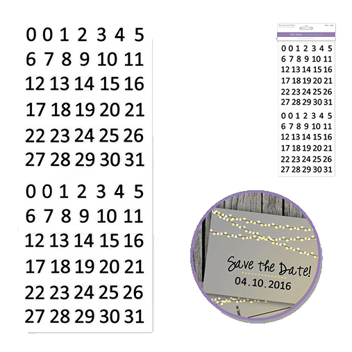 Clear Background Scrapbooking Stickers  sold by RQC Supply an arts and craft store located in Woodstock, Ontario showing Black Clear  Calendar Numbers