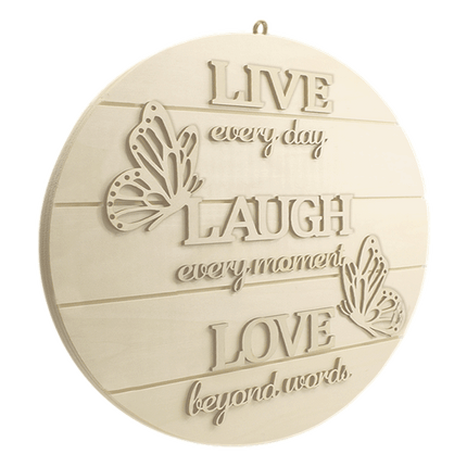 Live everyday, Laugh every moment, Love beyond words wood sign sold by RQC Supply Canada located in Woodstock, Ontario