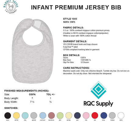 Infant Jersey Velcro Bib Rabbit Skins 1005 Assorted Colors