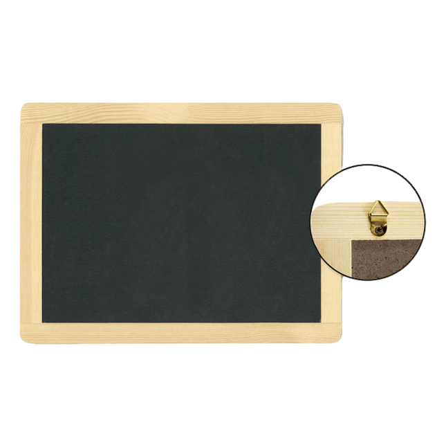 11.5" X 8.75" Natural Chalkboard Frame with Metal Hooks by Wood Craft. Sold by RQC Supply Canada.