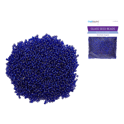 Glass Seed Beads 12/0 Silverlined 60grams sold by RQC Supply Canada an arts and craft store located in Woodstock, Ontario showing Capri Blue colour
