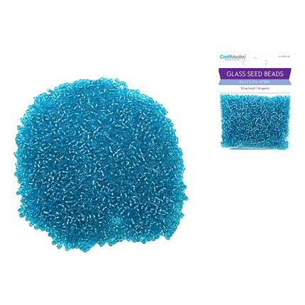 Glass Seed Beads 12/0 Silverlined 60grams sold by RQC Supply Canada an arts and craft store located in Woodstock, Ontario showing Turquoise colour