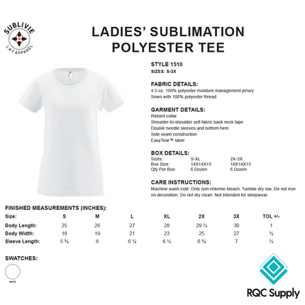 1510 Ladies Sublimation Crew Neck White T-shirt - SubliVie