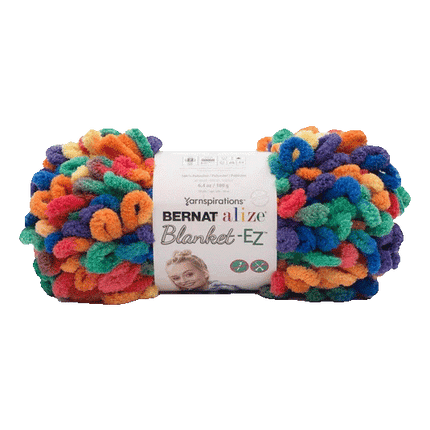 Yarnspirations Bernat Alize Blanket - EZ Yarn sold by RQC Supply Canada an arts and Craft Store located in Woodstock, Ontario showing bright rainbow