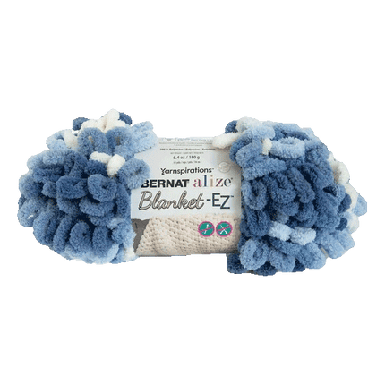 Yarnspirations Bernat Alize Blanket - EZ Yarn sold by RQC Supply Canada an arts and Craft Store located in Woodstock, Ontario showing denim blues