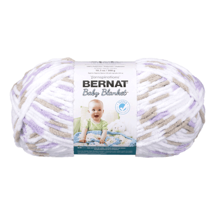 Bernat Baby Blanket Yarn sold by RQC Supply Canada located in Woodstock, Ontario showing Little Lilac Dove Print colour