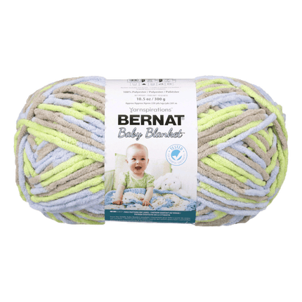 Bernat Baby Blanket Yarn sold by RQC Supply Canada located in Woodstock, Ontario showing little boy dove colour