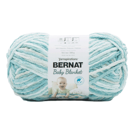 Bernat Baby Blanket Yarn sold by RQC Supply Canada located in Woodstock, Ontario showing baby blue green colour