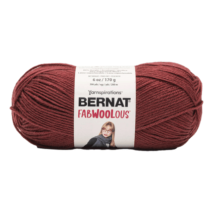 Bernat Fabwoolous Yarn sold by RQC Supply Canada an arts and craft store located in Woodstock, Ontario showing red brick colour