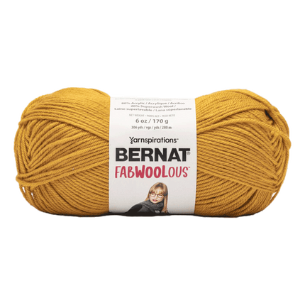 Bernat Fabwoolous Yarn sold by RQC Supply Canada an arts and craft store located in Woodstock, Ontario showing bright gold colour