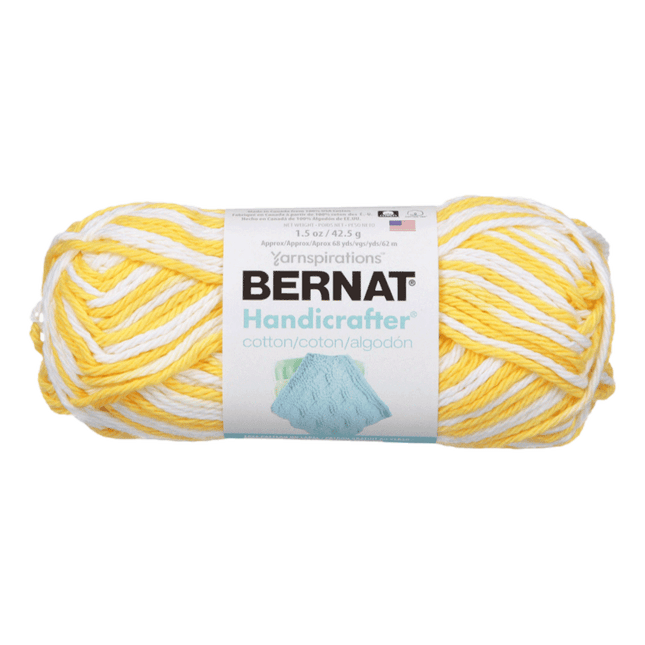 Bernat Handicrafters Cotton Yarn sold by RQC Supply Canada located in Woodstock, Ontario showing Lemon Swirl Ombre Colour