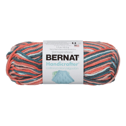 Bernat Handicrafters Cotton Yarn sold by RQC Supply Canada located in Woodstock, Ontario showing Coral Seas Ombre Colour