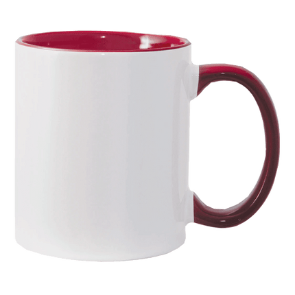 11oz Maroon Inner and Handle Sublimation Ceramic Mug also works for Vinyl Application sold at RQC Supply located in Woodstock, Ontario