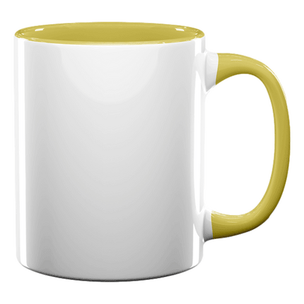 11oz Yellow Inner and Handle Sublimation Ceramic Mug also works for Vinyl Application sold at RQC Supply located in Woodstock, Ontario