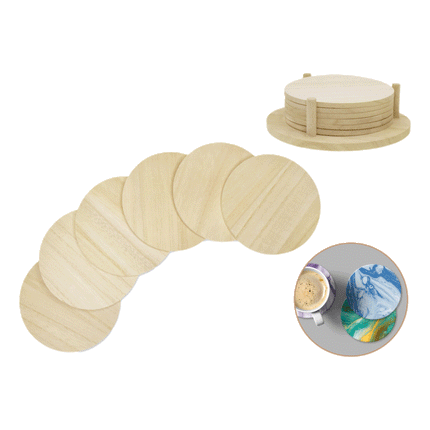3.7" DIY Round Coaster 5mm thick, 6-peice set with base by Wood Craft. Sold by RQC Supply Canada.